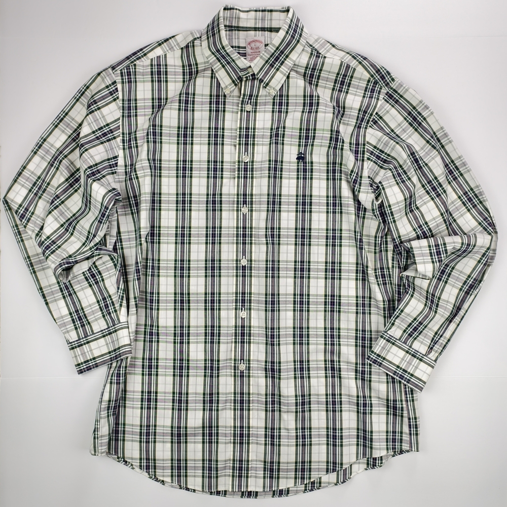 Brooks Brothers Madison Green Plaid Button-Down Shirt L 100% Supima Cotton